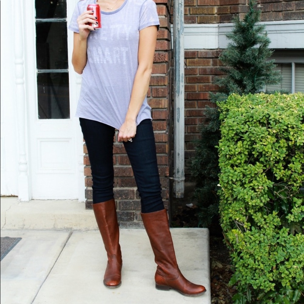 Frye Melissa Button Back Zip Cognac Leather Boots - Picture 2 of 10